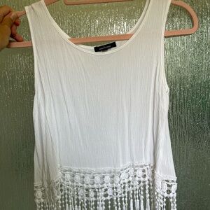 White Tank Top with Tassel Hem